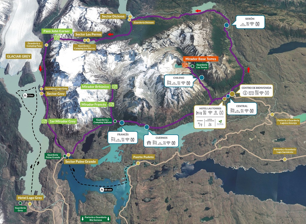 Zonas de acampada Circuito Macizo Paine