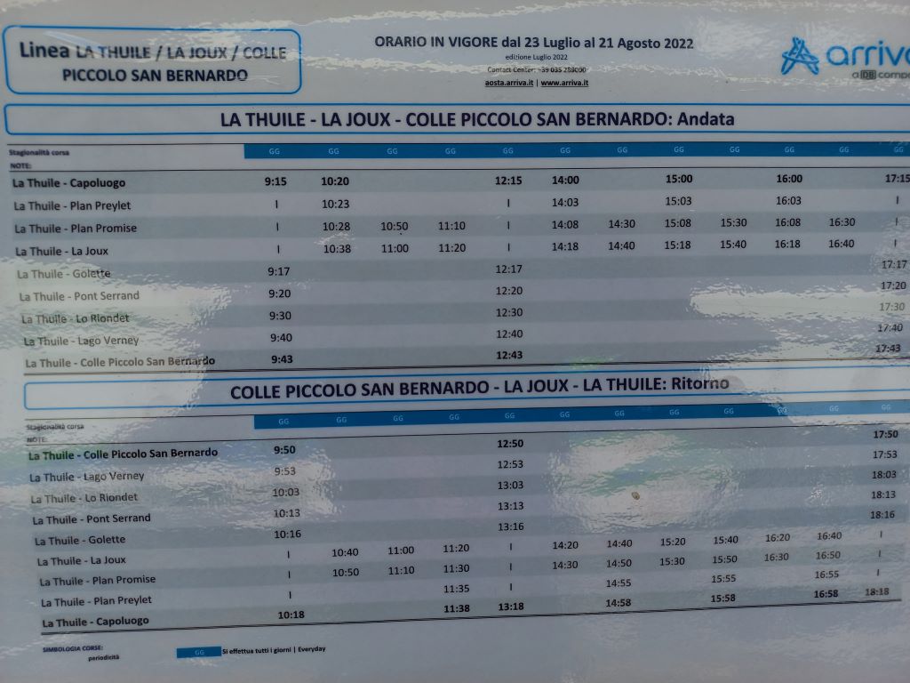 Horario de autobús de La Thuile a La Joux